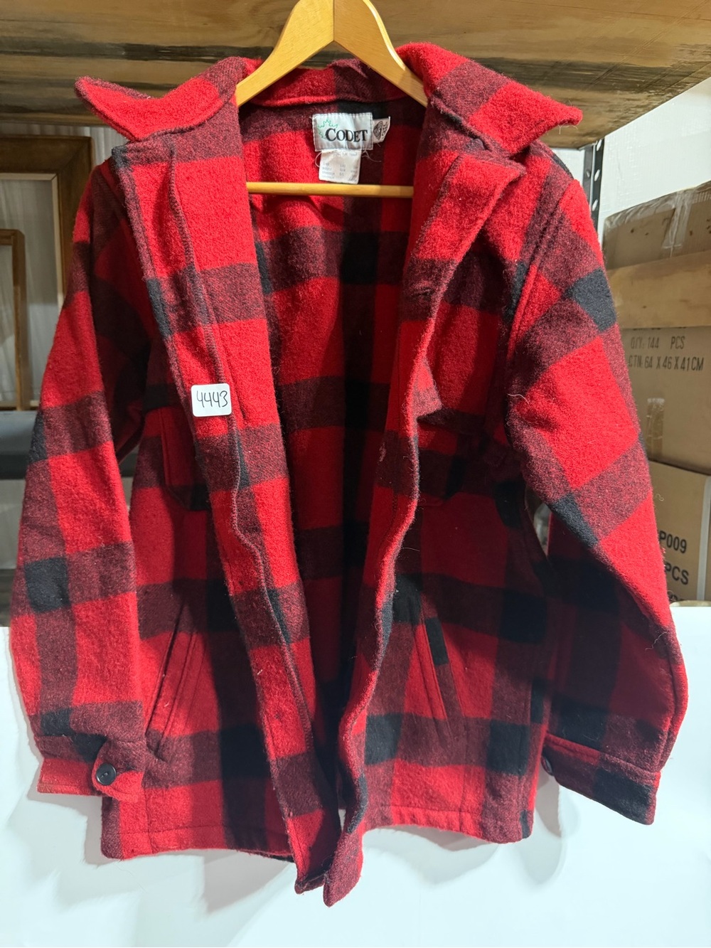 #4443-Codet Men's Red & Black Buffalo Plaid Shirt Jacket